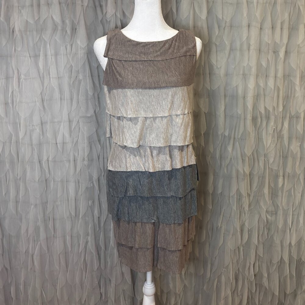 BCBGMAXAZRIA Tiered Ruffle Modal Dress | Heathered Neutral | Women’s Small - Picture 4 of 5